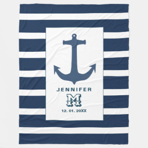 Anchor navy stripes Fleece Blanket