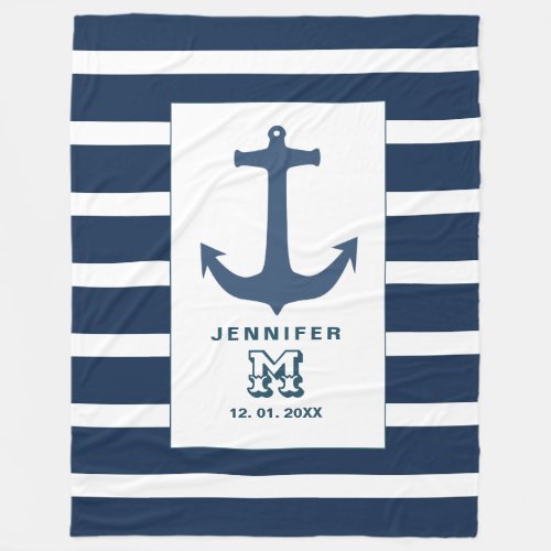 Anchor navy stripes Fleece Blanket