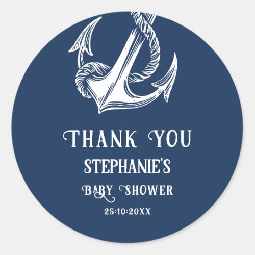  Anchor Navy  White  Baby Shower Thank You Classic Round Sticker