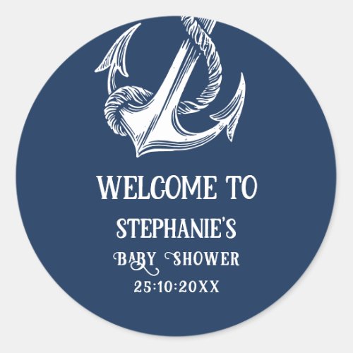  Anchor Navy  White  Baby Shower Welcome To Classic Round Sticker