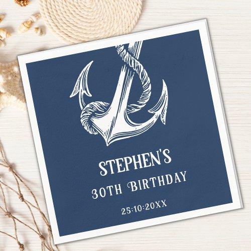  Anchor Navy  White Nautical Birthday Party   Napkins