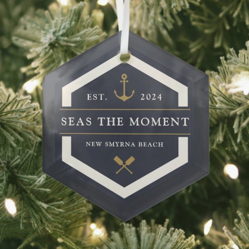 Anchor &amp; Oar | Boat Name Glass Ornament