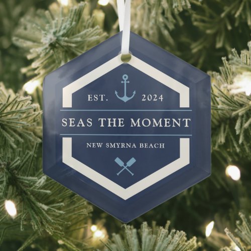 Anchor &amp; Oar | Custom Boat Name Glass Ornament