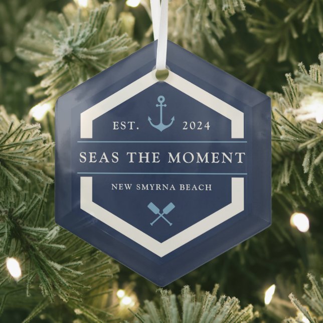 Anchor & Oar | Custom Boat Name Glass Ornament (Insitu)