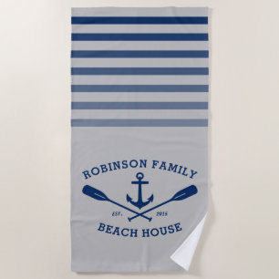 Anchor Oars Family Name Beach House Gray & Blue Towel