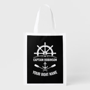 Anchor Oars Wheel Captain & Boat Name 2 Sided Grocery Bag