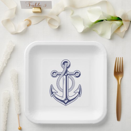 Anchor Ocean Sailor Navy Blue Nautical Wedding  Paper Plates