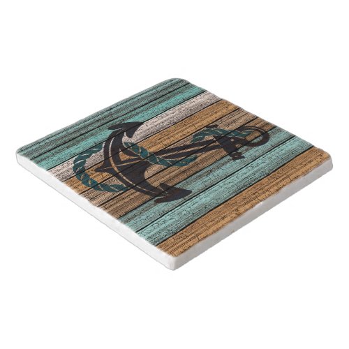 Anchor On Antique Weathered Wooden Planks Pattern Trivet