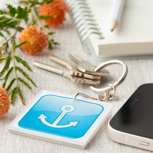 Anchor On Blue Background  Keychain