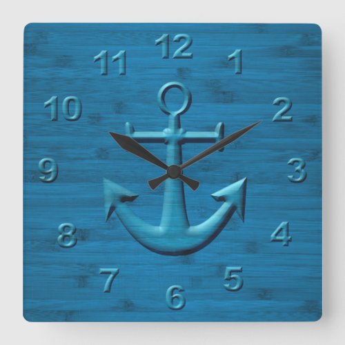 Anchor On Blue Wood Texture Print Square Wall Clock