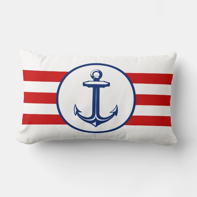 Anchor on Red White Striped Background Lumbar Pillow (Front)