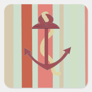 Anchor on Striped Background Square Sticker