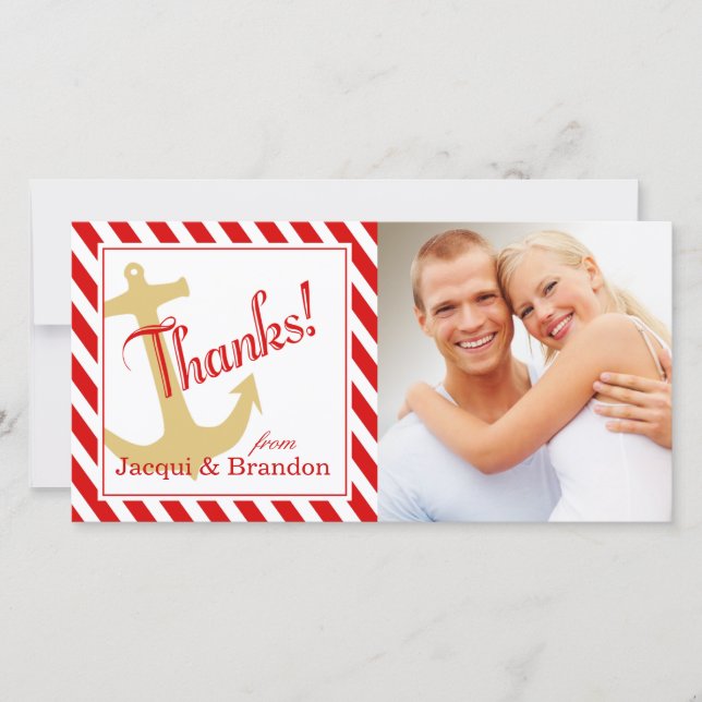 Anchor on Stripes | red white Thank You Card (Front)