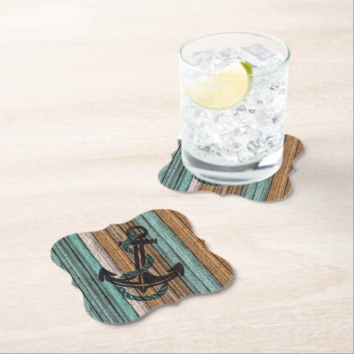 Anchor On Vintage Weathered Wooden Planks Pattern Paper Coaster