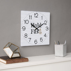 Anchor On Whitewashed Wood Square Wall Clock