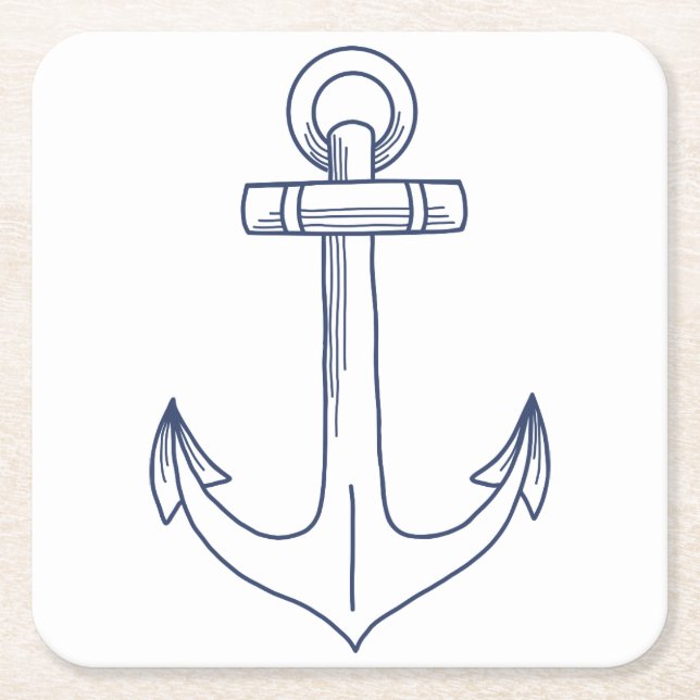 Anchor Outline Square Paper Coaster (Front)