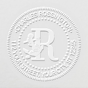 Anchor Over Single Bold Init Monogram Name Address Embosser