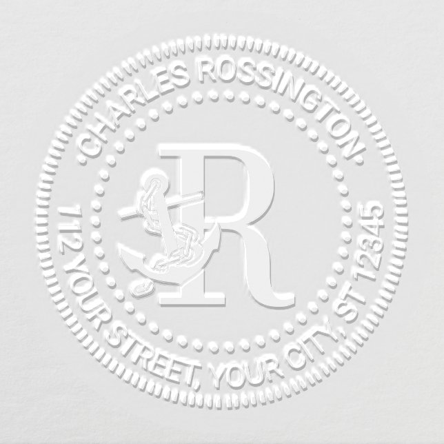 Anchor Over Single Bold Init Monogram Name Address Embosser (Design)