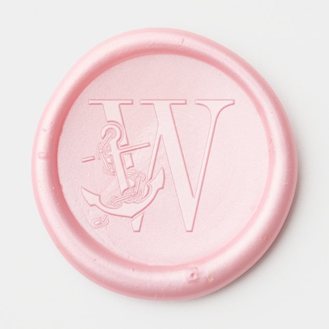 Anchor Over Single Initial Monogram Wax Seal Sticker (Front)