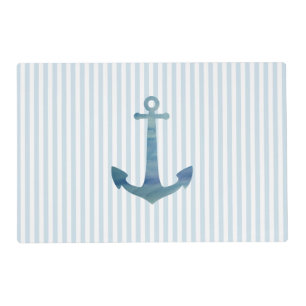 Anchor Painting Nautical Blue Stripe Coastal Placemat