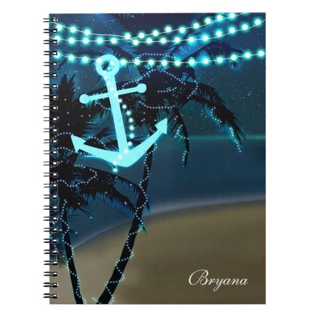 Anchor & Palm Trees Beach Lights Notebook Journal (Front)