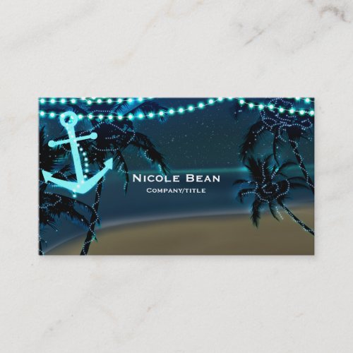 Anchor  Palm Trees Beach Night Business Card