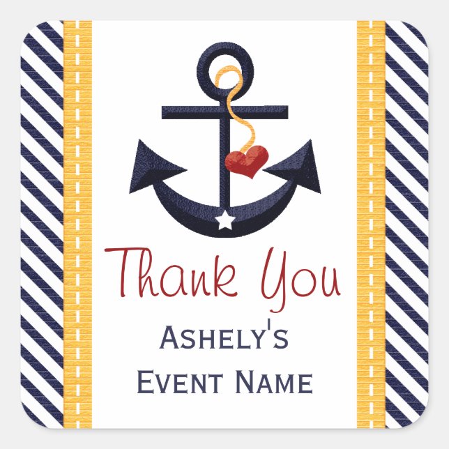 Anchor Party Favor Stickers Yellow (Front)
