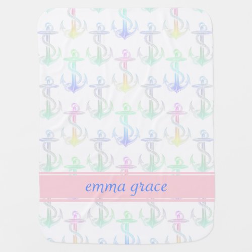 Anchor Pastel Rainbow Personalized Baby Blanket