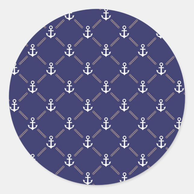 Anchor pattern classic round sticker (Front)