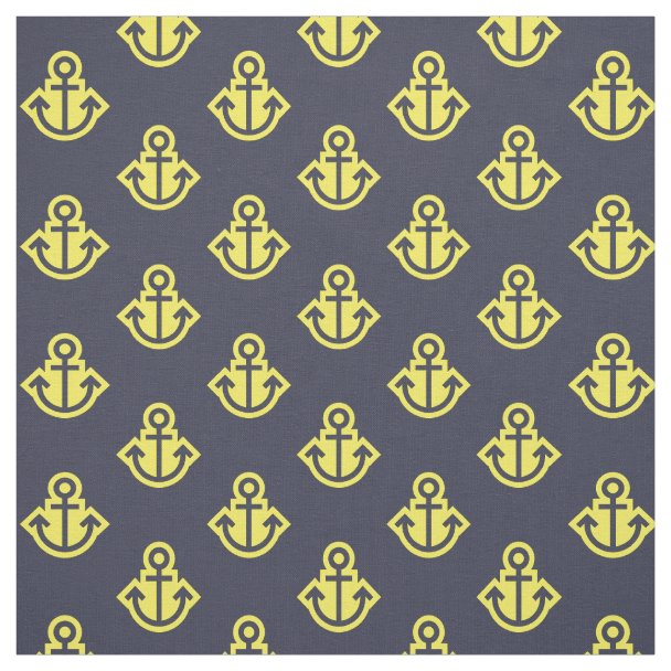 Nautical Red White and Navy Blue Anchors Pattern Fabric | Zazzle