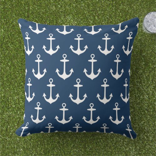 Anchor Pattern  Navy Nautical Outdoor Pillow