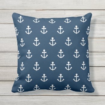Anchor Pattern Outdoor Throw Pillow by BeachBeginnings at Zazzle