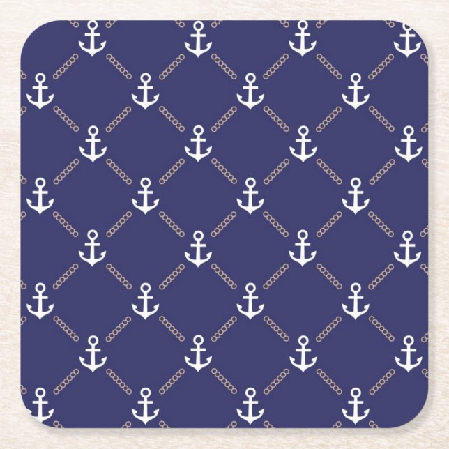 Anchor pattern square paper coaster (Front)
