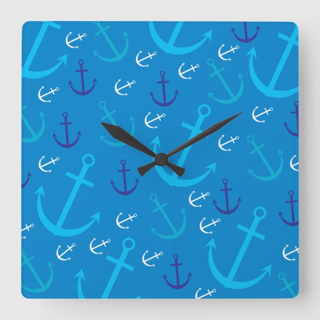 Anchor pattern square wall clock (Front)