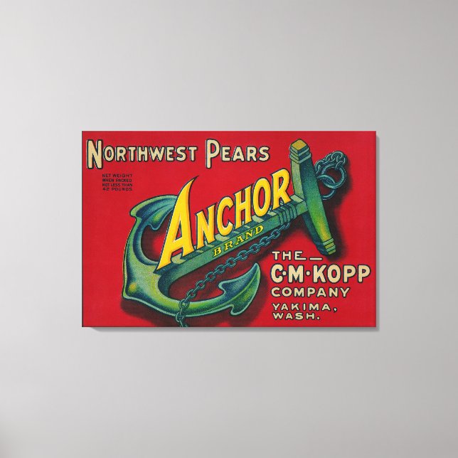 Anchor Pear Crate LabelYakima, WA Canvas Print (Front)