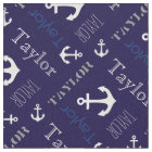 Anchor personalized name blue nautical text fabric