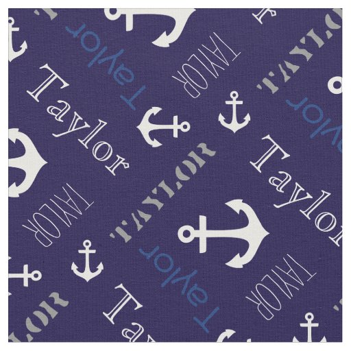 Anchor personalized name blue nautical text fabric