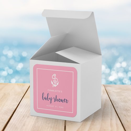Anchor Pink and Blue Script Baby Shower Square Sticker