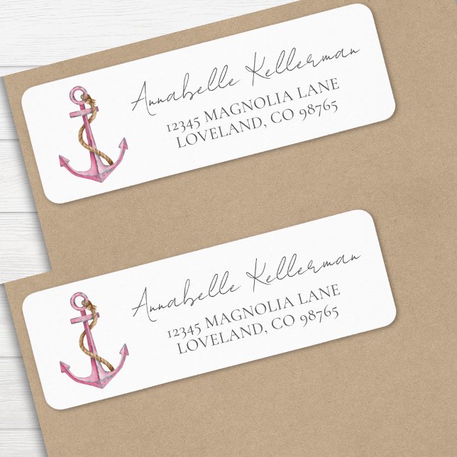 Anchor Pink Nautical Return Address Label (Anchor Pink Nautical Return Address label)