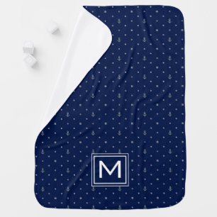 Anchor Polka Dots Pattern Add Your Initial Baby Blanket