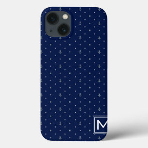 Anchor Polka Dots Pattern Add Your Initial iPhone 13 Case