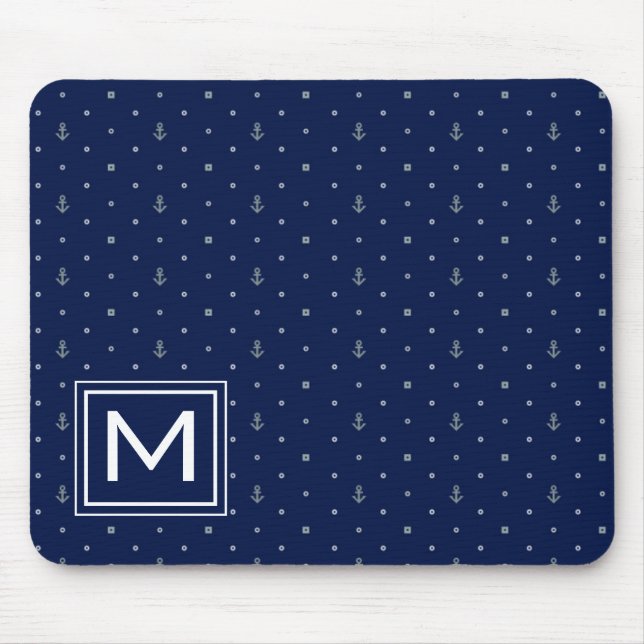 Anchor Polka Dots Pattern | Add Your Initial Mouse Pad (Front)