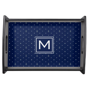 Anchor Polka Dots Pattern   Add Your Initial Serving Tray