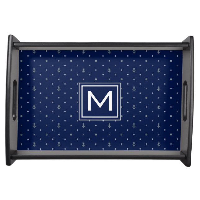 Anchor Polka Dots Pattern | Add Your Initial Serving Tray (Front)