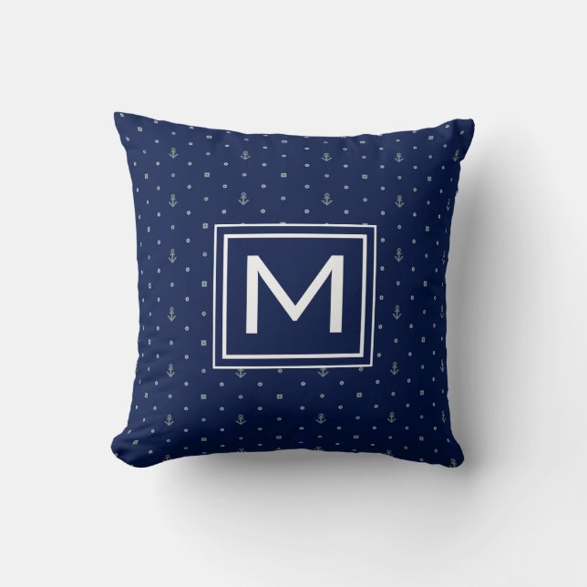 Anchor Polka Dots Pattern | Add Your Initial Throw Pillow (Front)