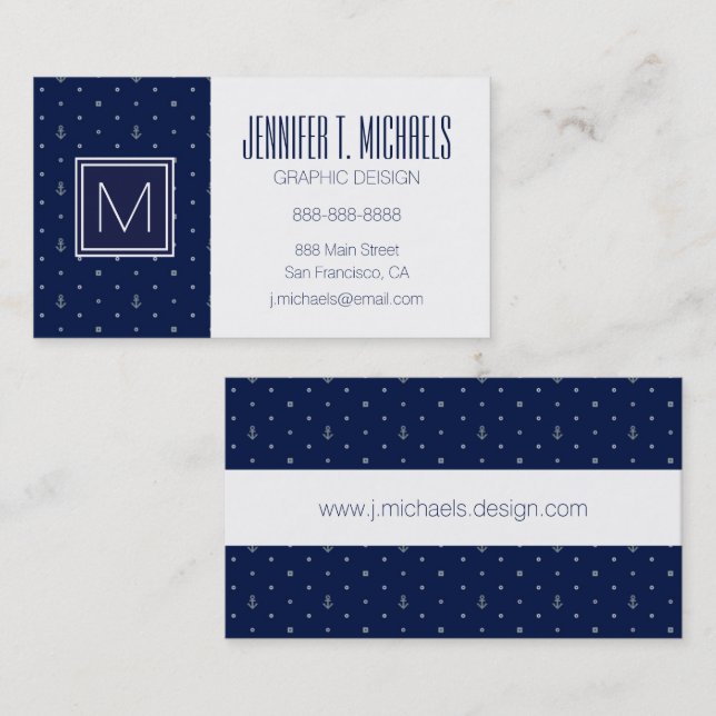 Anchor Polka Dots Pattern Business Card (Front/Back)