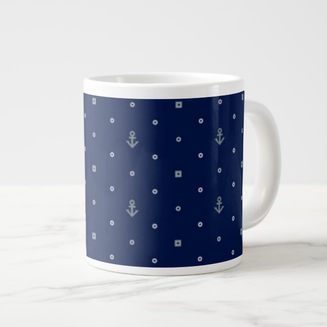 Anchor Polka Dots Pattern Large Coffee Mug (Front Right)