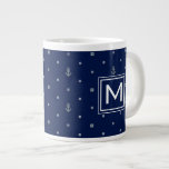 Anchor Polka Dots Pattern| Monogram Large Coffee Mug