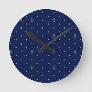 Anchor Polka Dots Pattern Round Clock