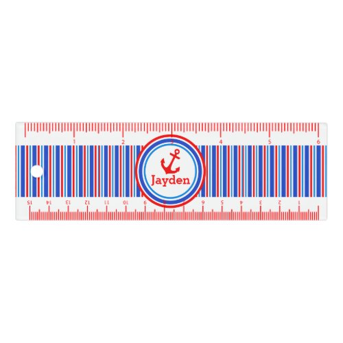 Anchor red and blue nautical stripe name ruler